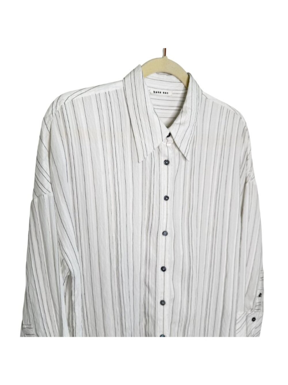 Hana San White Striped Button-Up Shirt, 38 - Picture 3 of 9